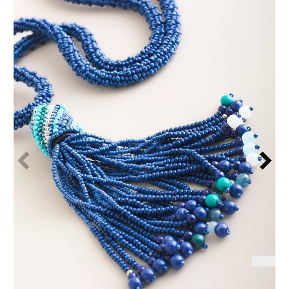 Chico's Long Cool-Tone Tassel Beaded Pendant Necklace - Picture 2 of 10